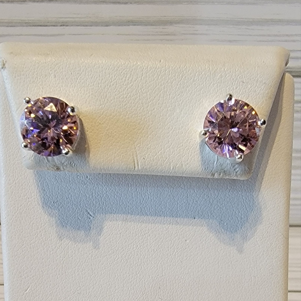 Aa15 Sterling Silver Pink Gem Pierced Earrings